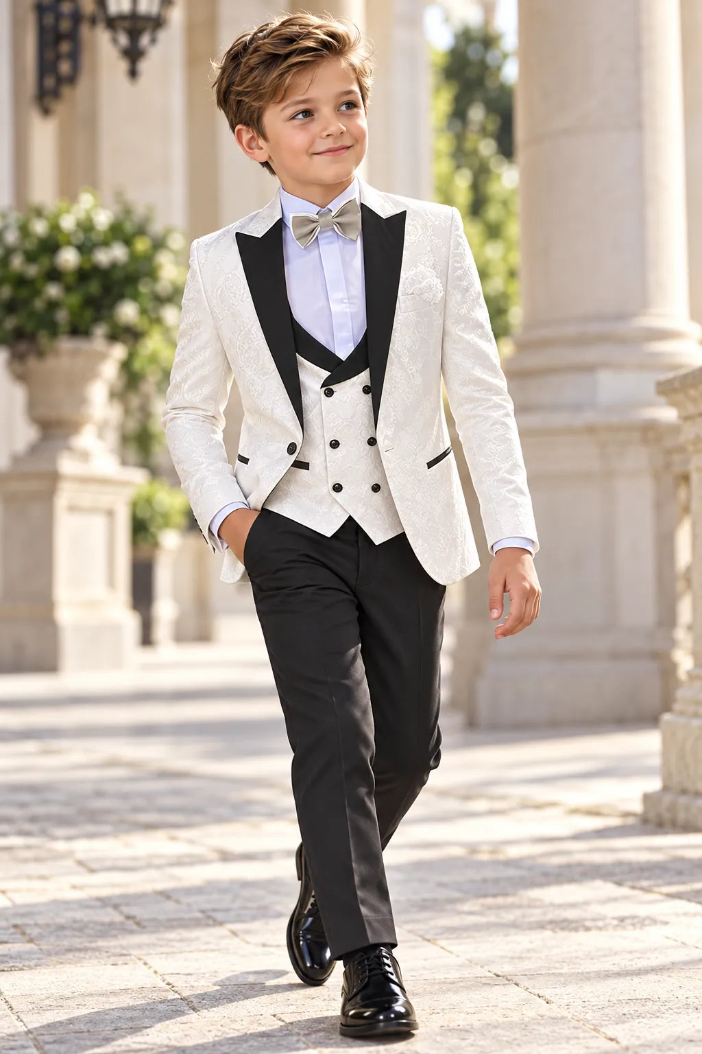 Boys Jacquard 3 Piece Tuxedo Suit