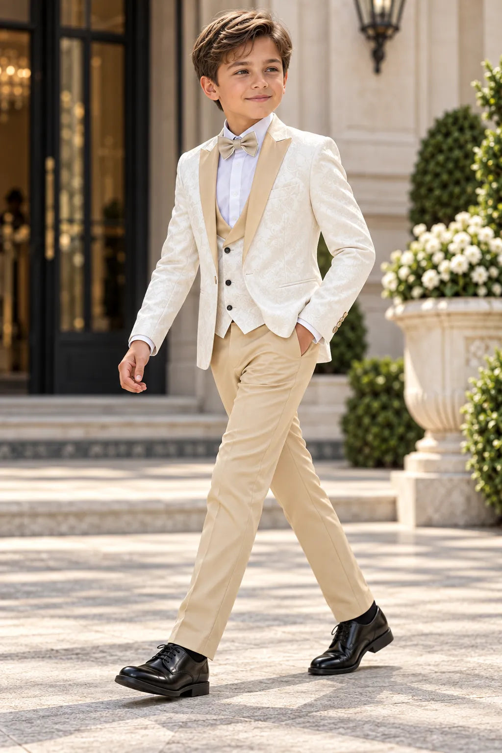 Boys Jacquard 3 Piece Tuxedo Suit