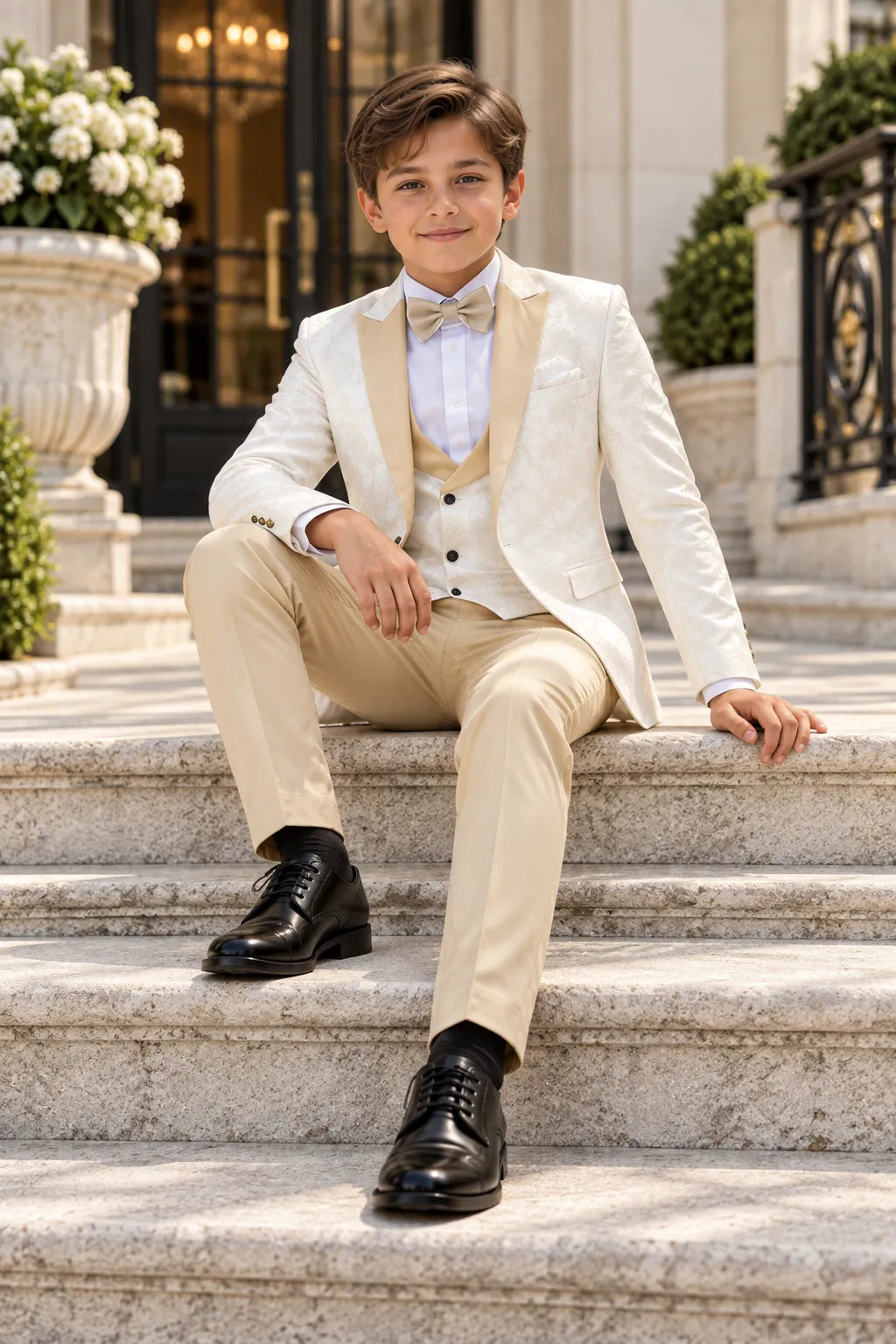 Boys Jacquard 3 Piece Tuxedo Suit