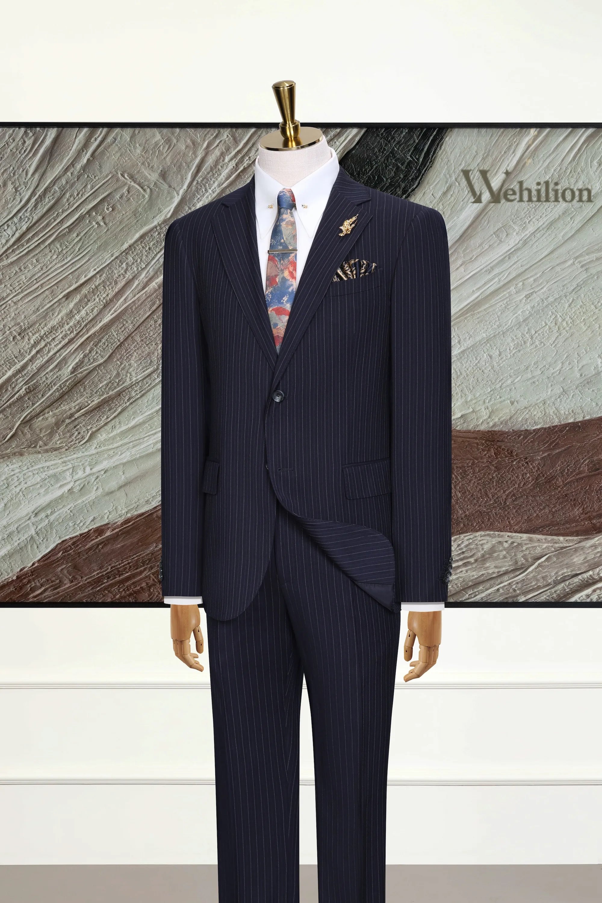 Men's Navy Business Stripe 3 Piece Suits