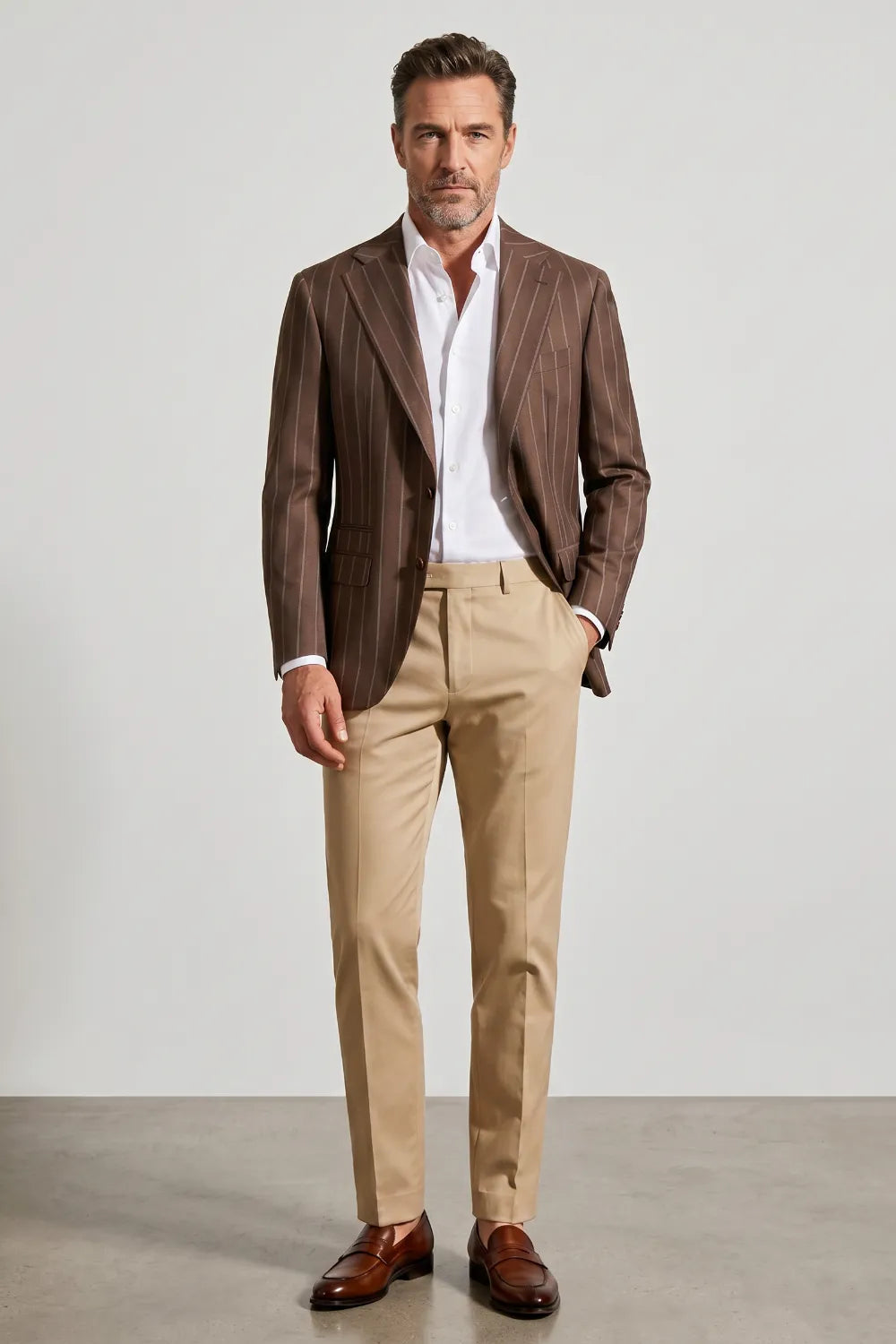 Men's Brown Pinstripe Notch Lapel Blazer