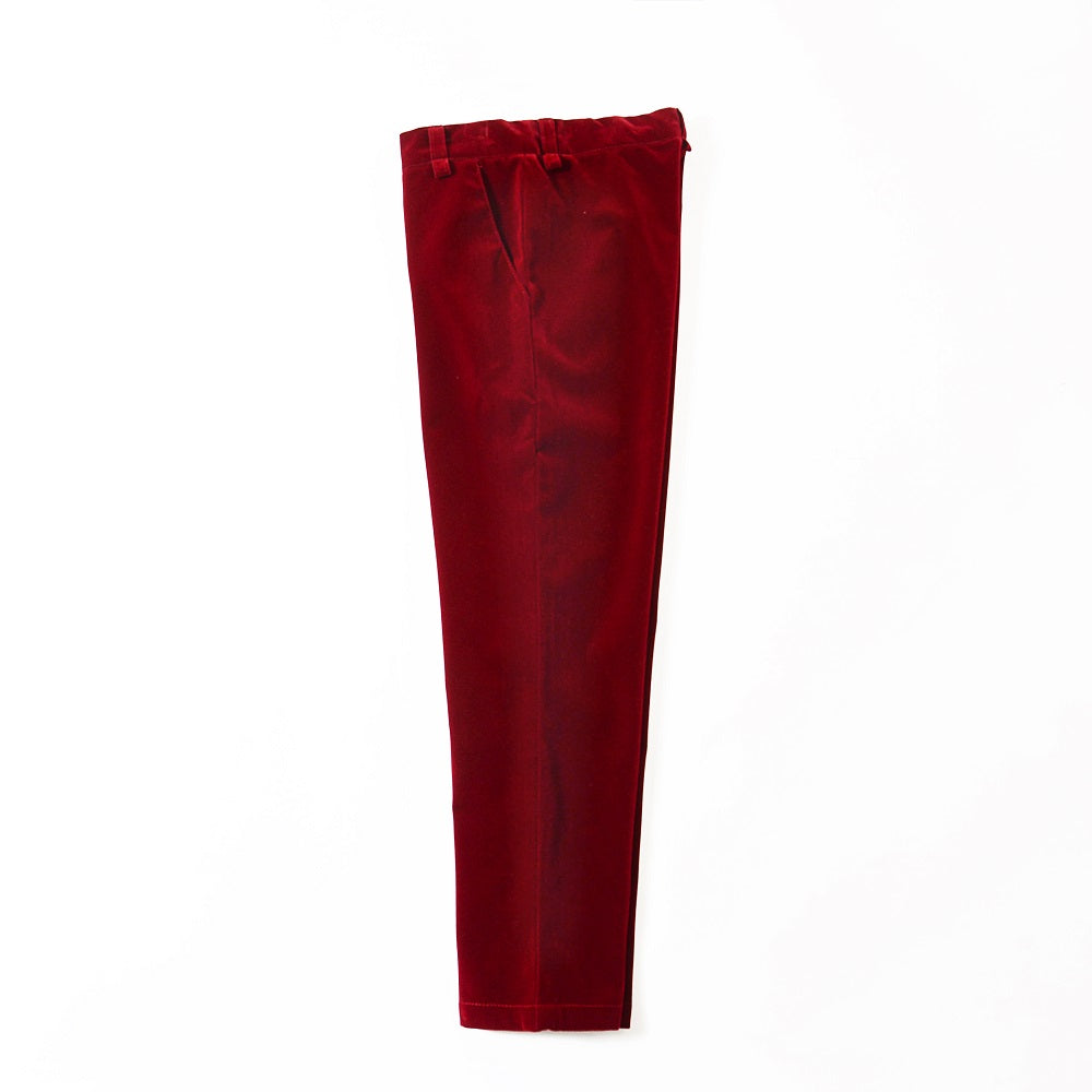 Burgundy velvet boys' formal pants with belt loops – part of 2-piece kids' dress suit set