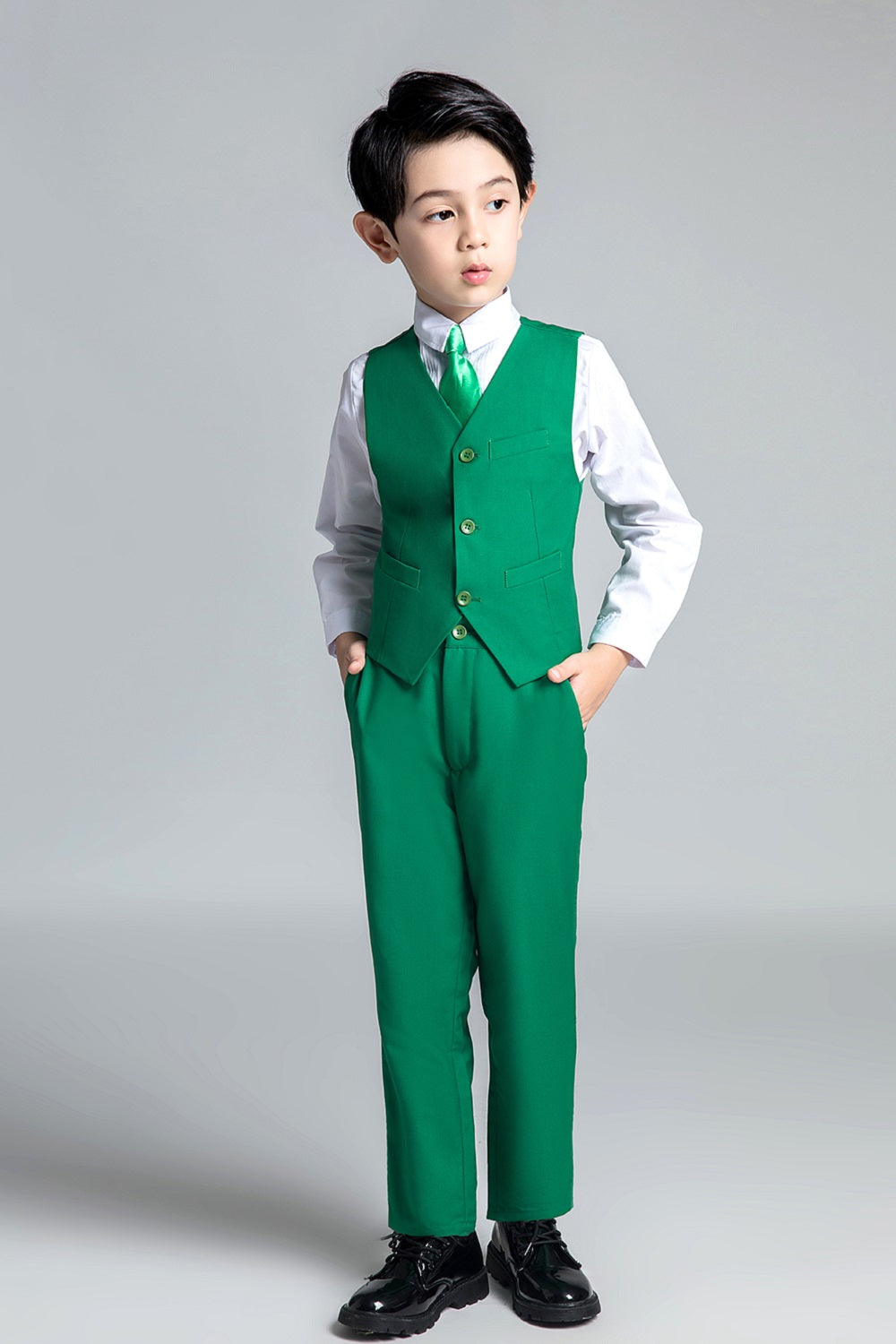 Boys Formal Classic 4 Piece Suits With Vest+Pants+Shirt+Tie