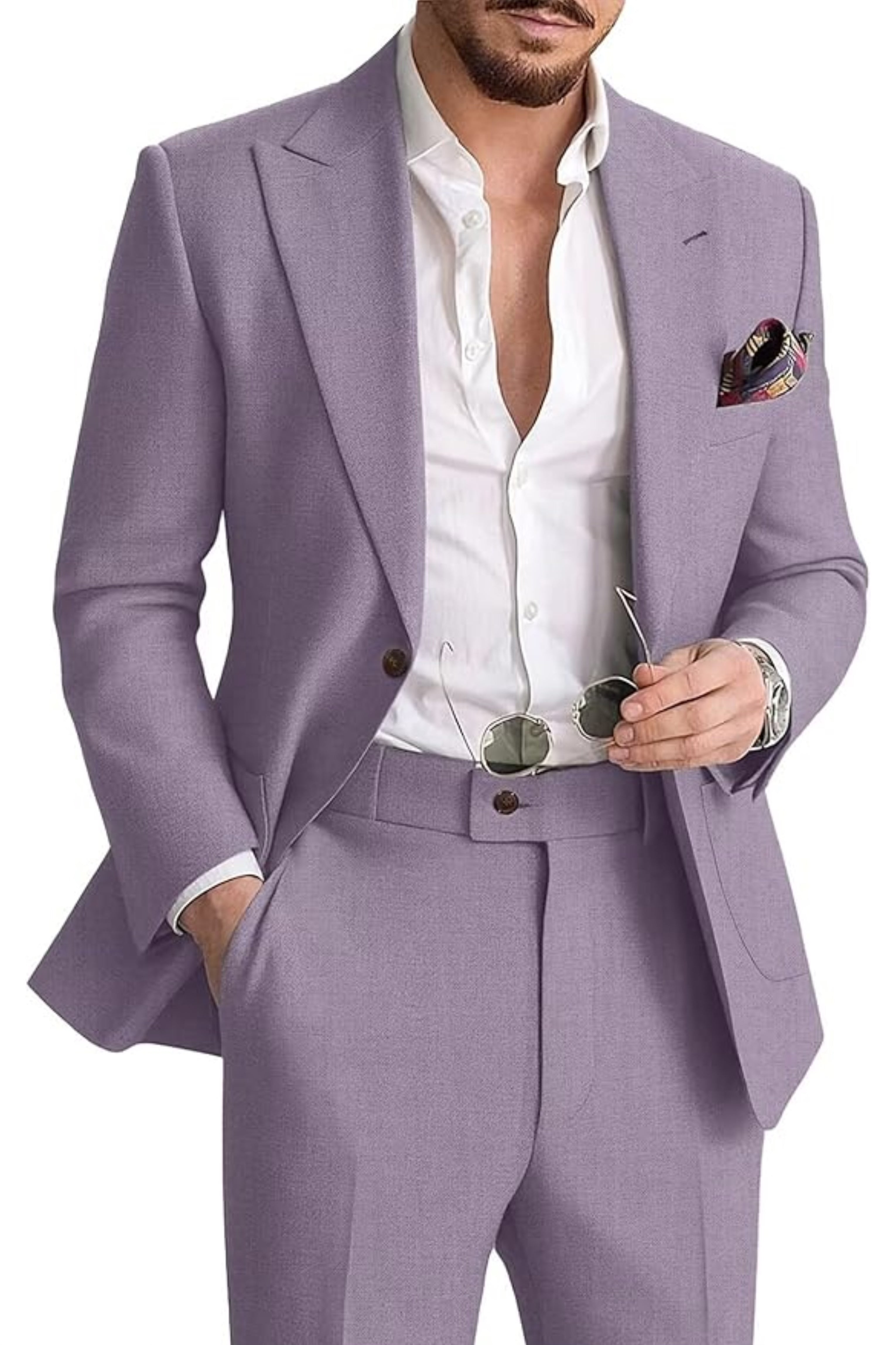 Light Purple Suit Men's Linen Suit Two-Piece Casual Suit