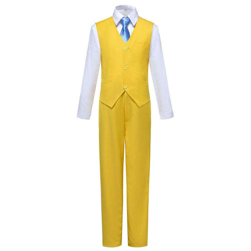 Wehilion 4 piece boys' suits in yellow with a vest, shirt, and pants for formal occasions