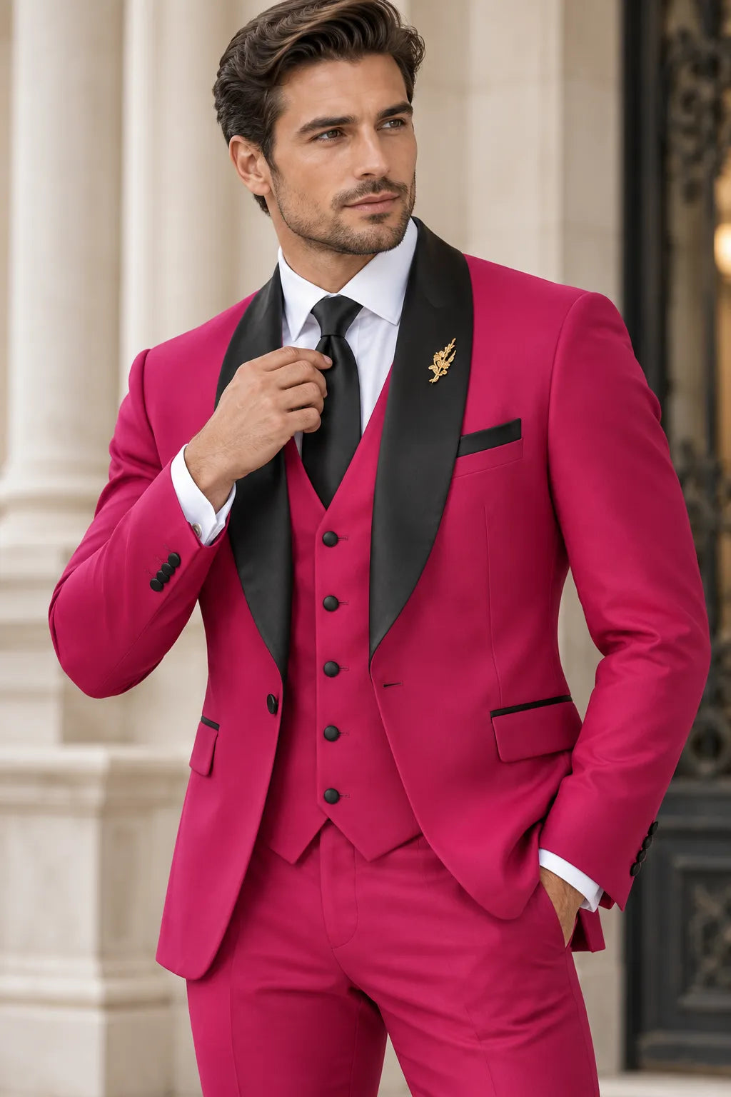 Men's Fuchsia Shawl Lapel 3 Piece Suits