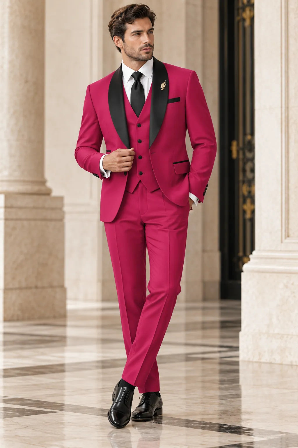 Men's Fuchsia Shawl Lapel 3 Piece Suits