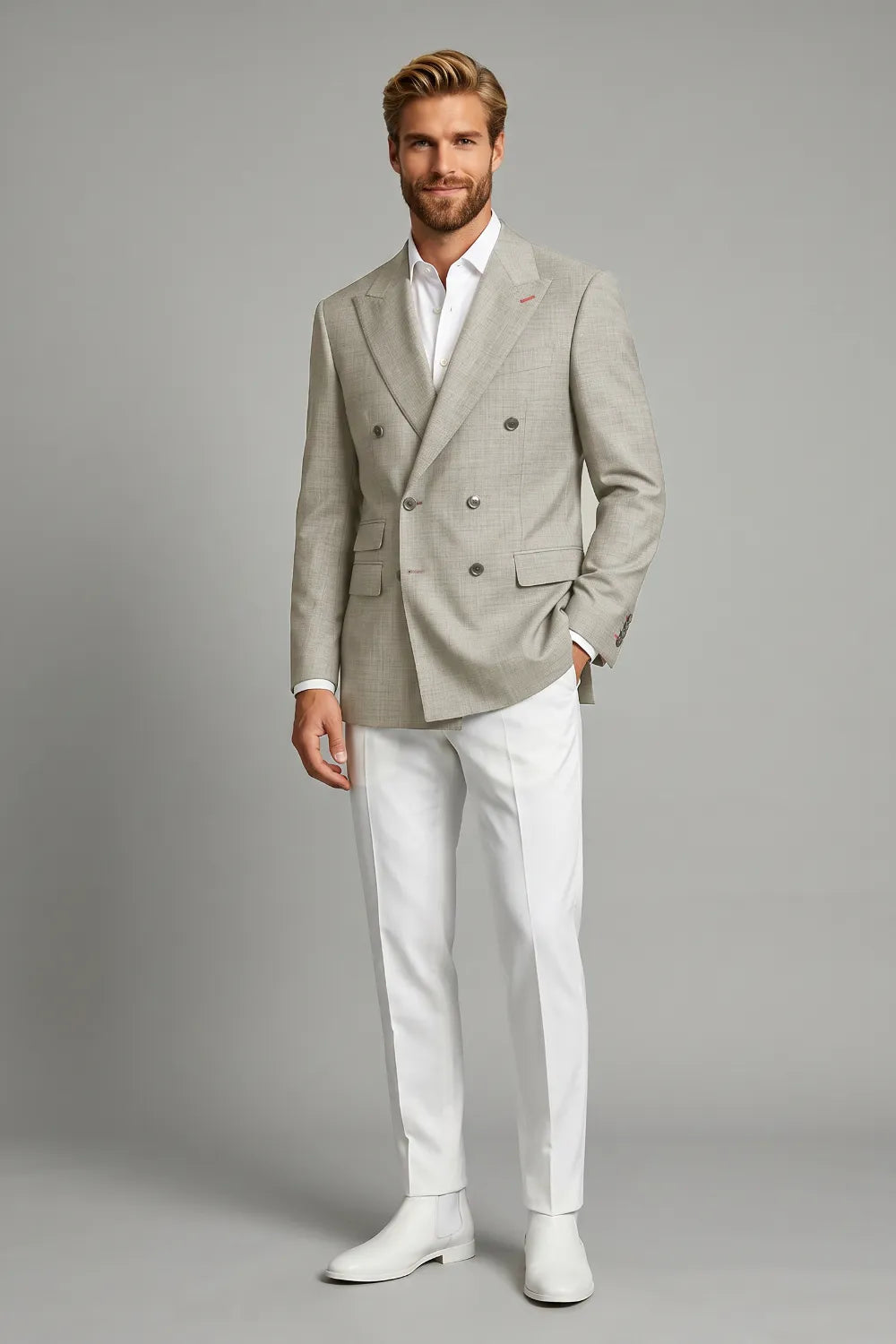 Men's Modern Double-Breasted 2 Piece Suit