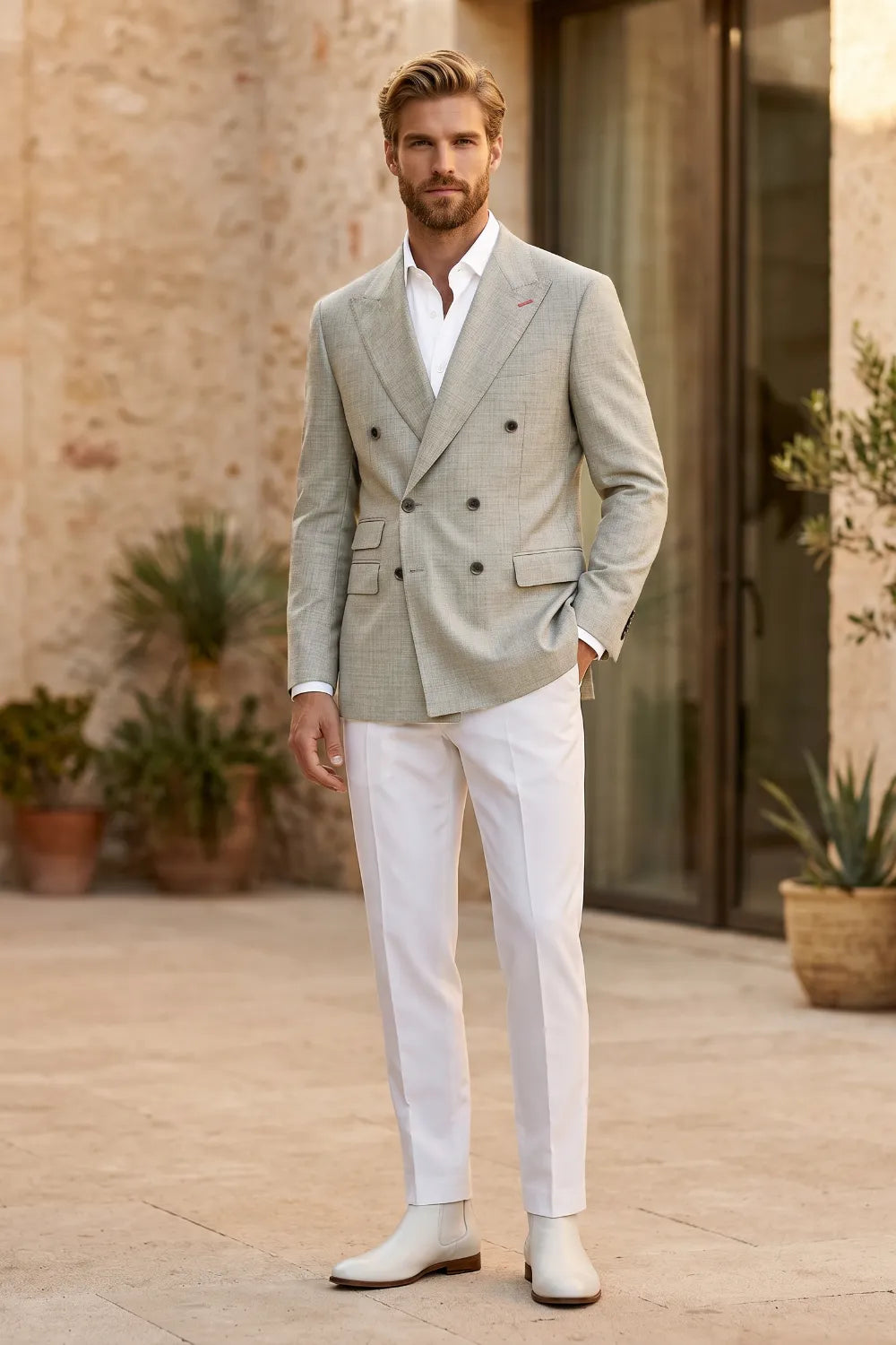 Men's Modern Double-Breasted 2 Piece Suit