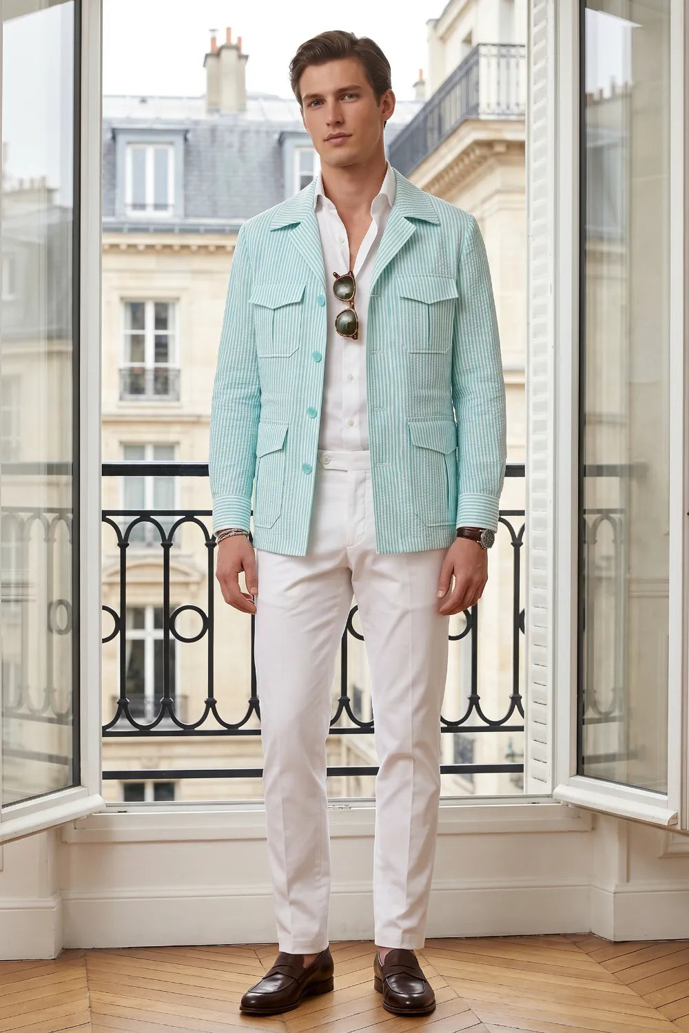 Men's Clean Striped Seersucker 2 Piece Suit