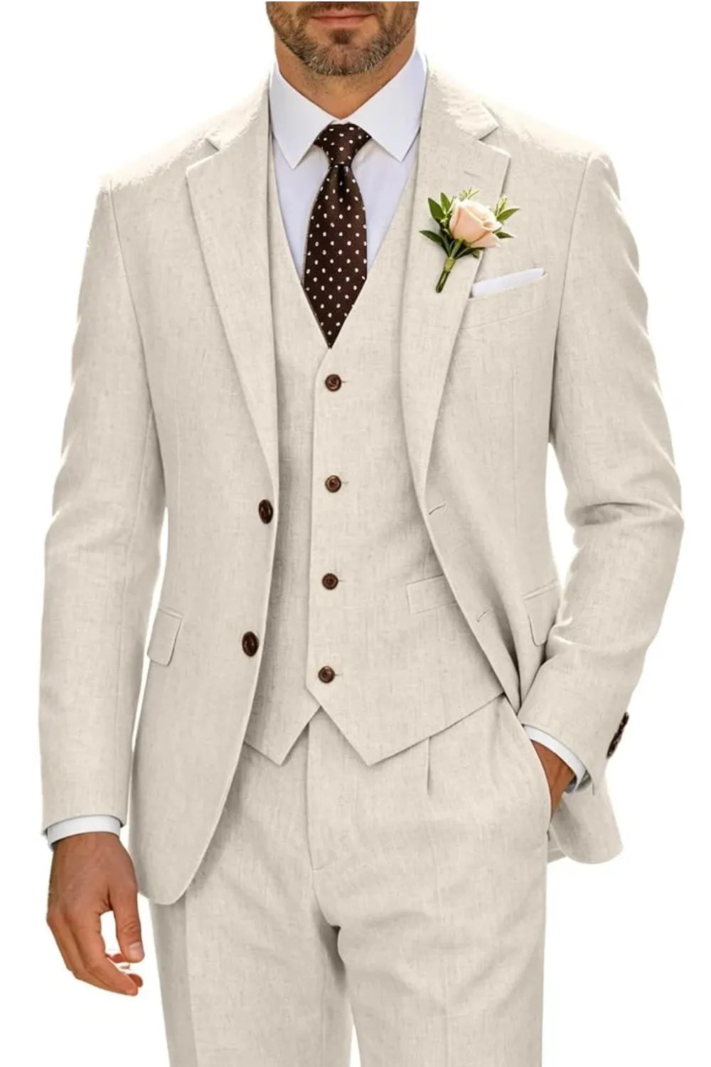 Men's Lightweight Cotton-Linen 3 Piece Suit