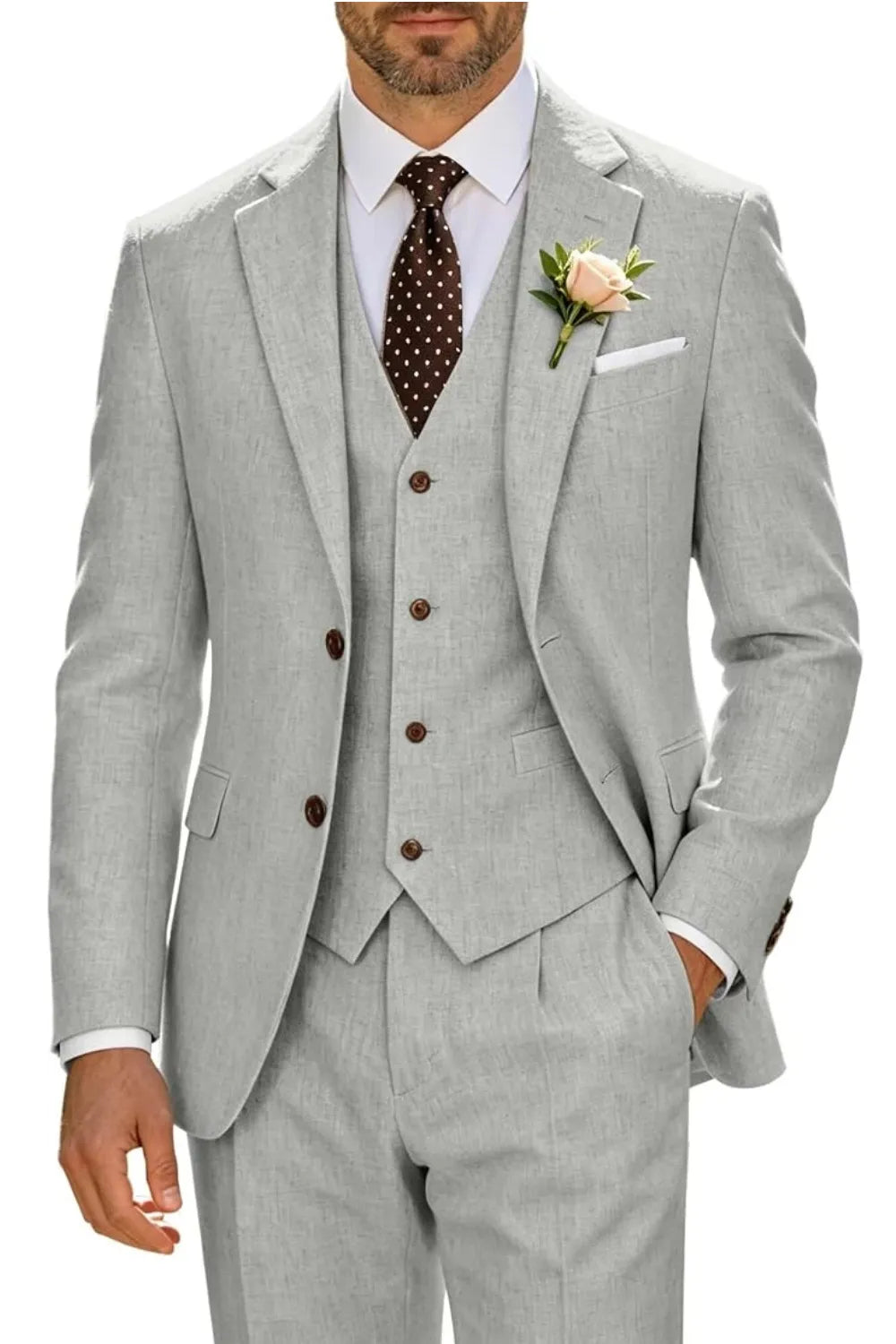 Men's Lightweight Cotton-Linen 3 Piece Suit