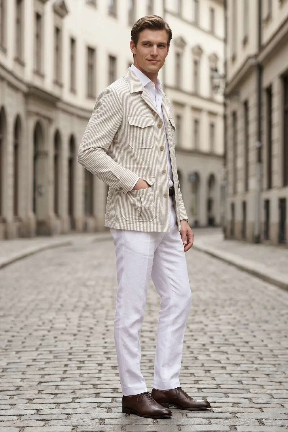 Men's Clean Striped Seersucker 2 Piece Suit