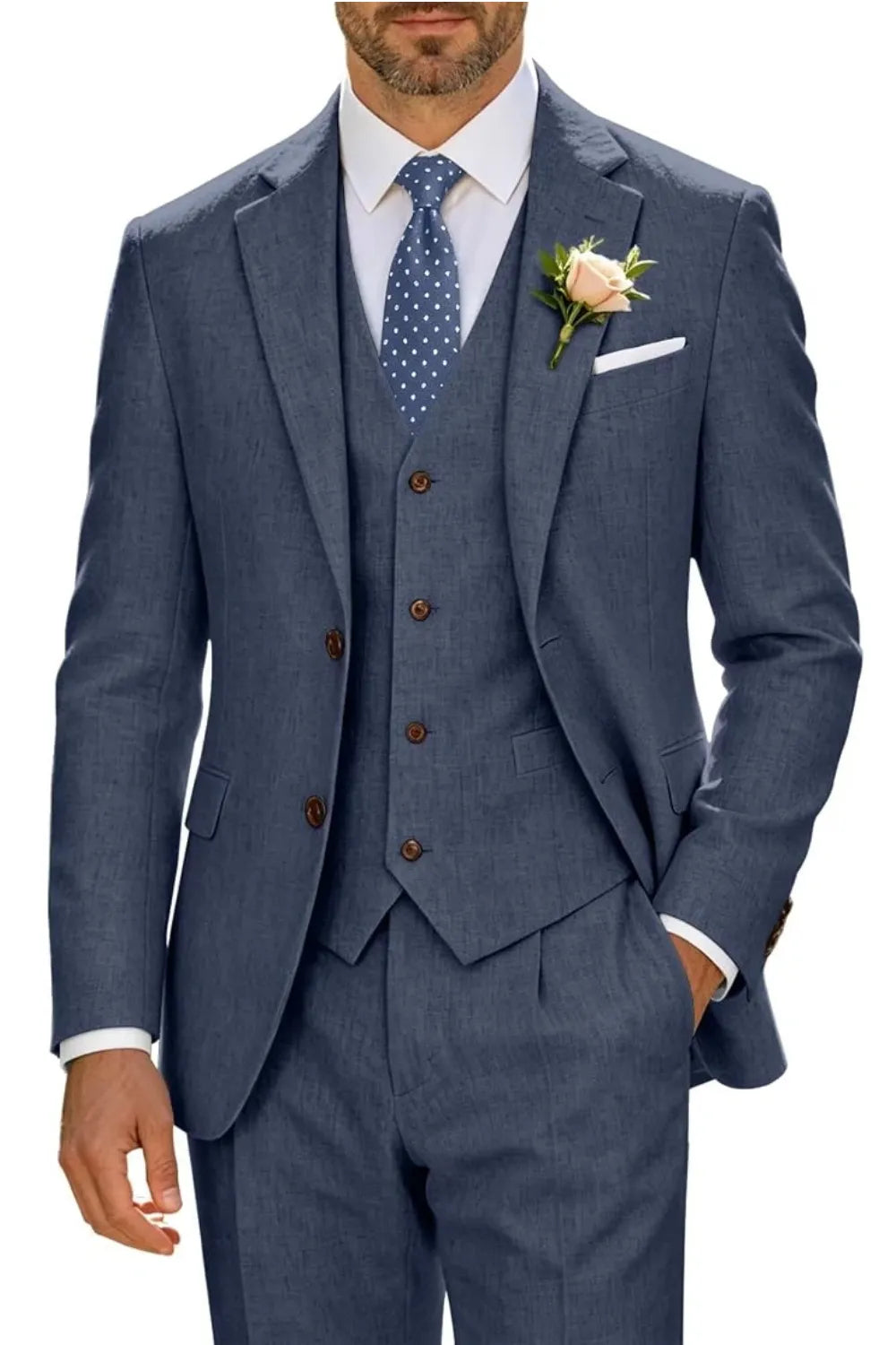 Men's Lightweight Cotton-Linen 3 Piece Suit