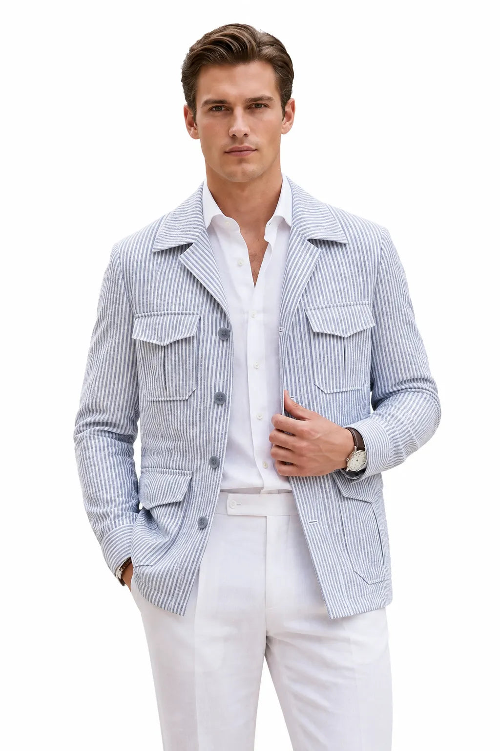 Men's Clean Striped Seersucker 2 Piece Suit