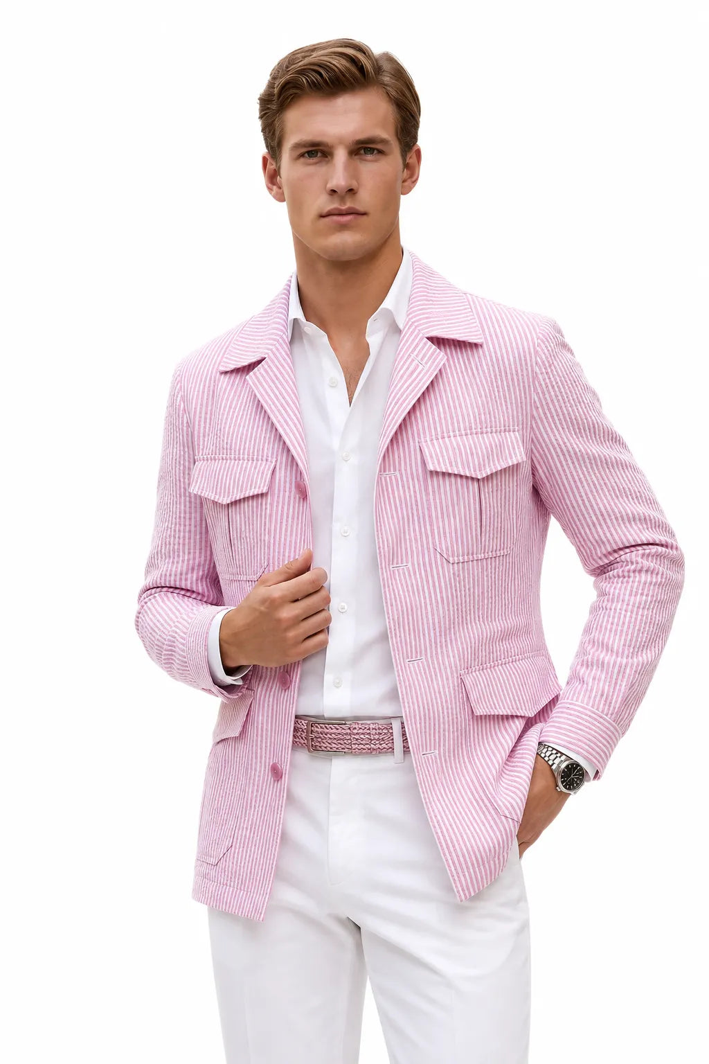 Men's Clean Striped Seersucker 2 Piece Suit