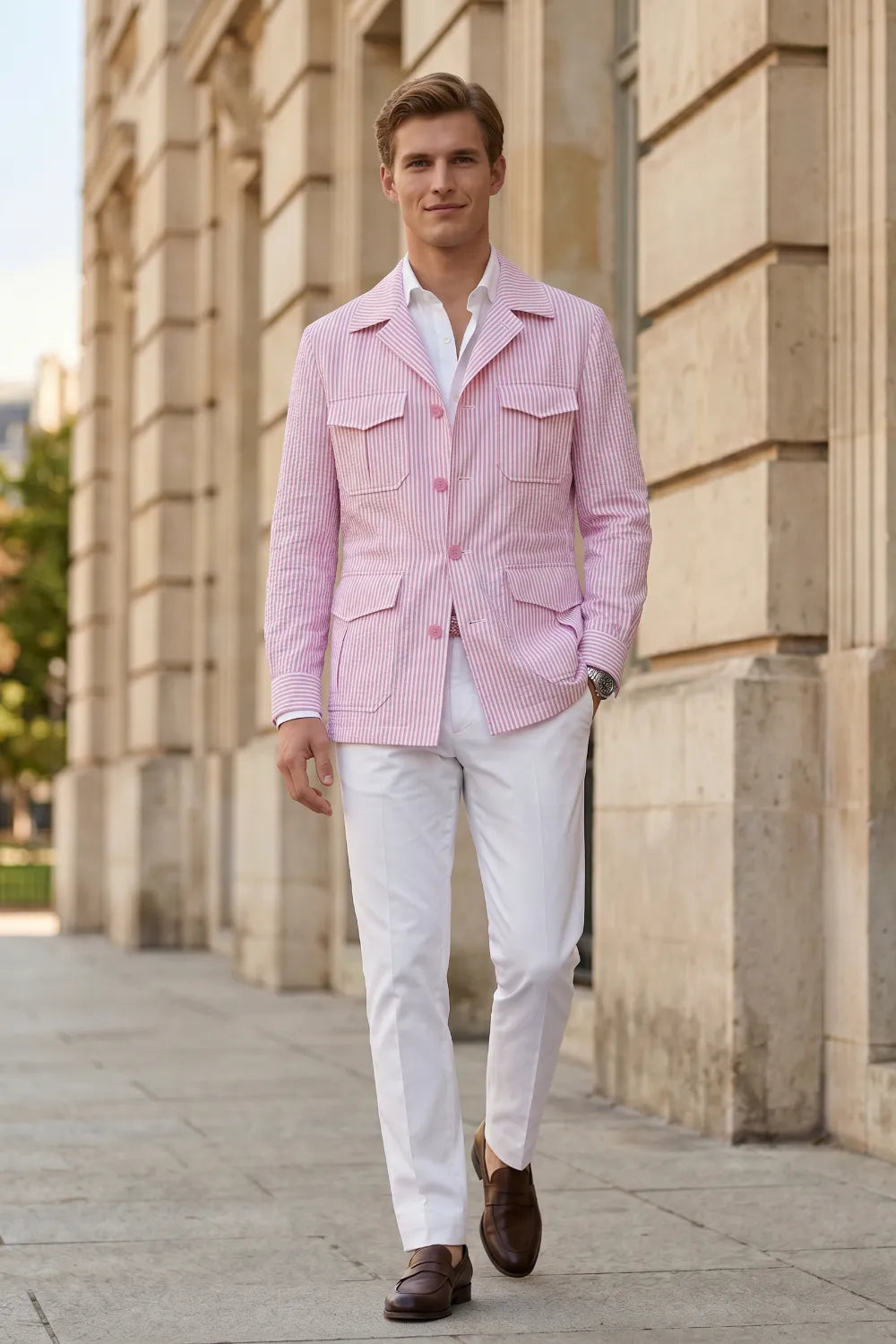 Men's Clean Striped Seersucker 2 Piece Suit