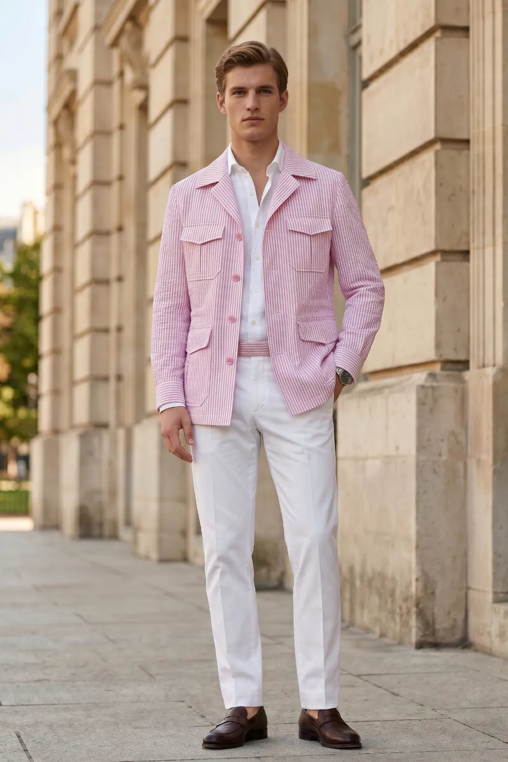 Men's Clean Striped Seersucker 2 Piece Suit