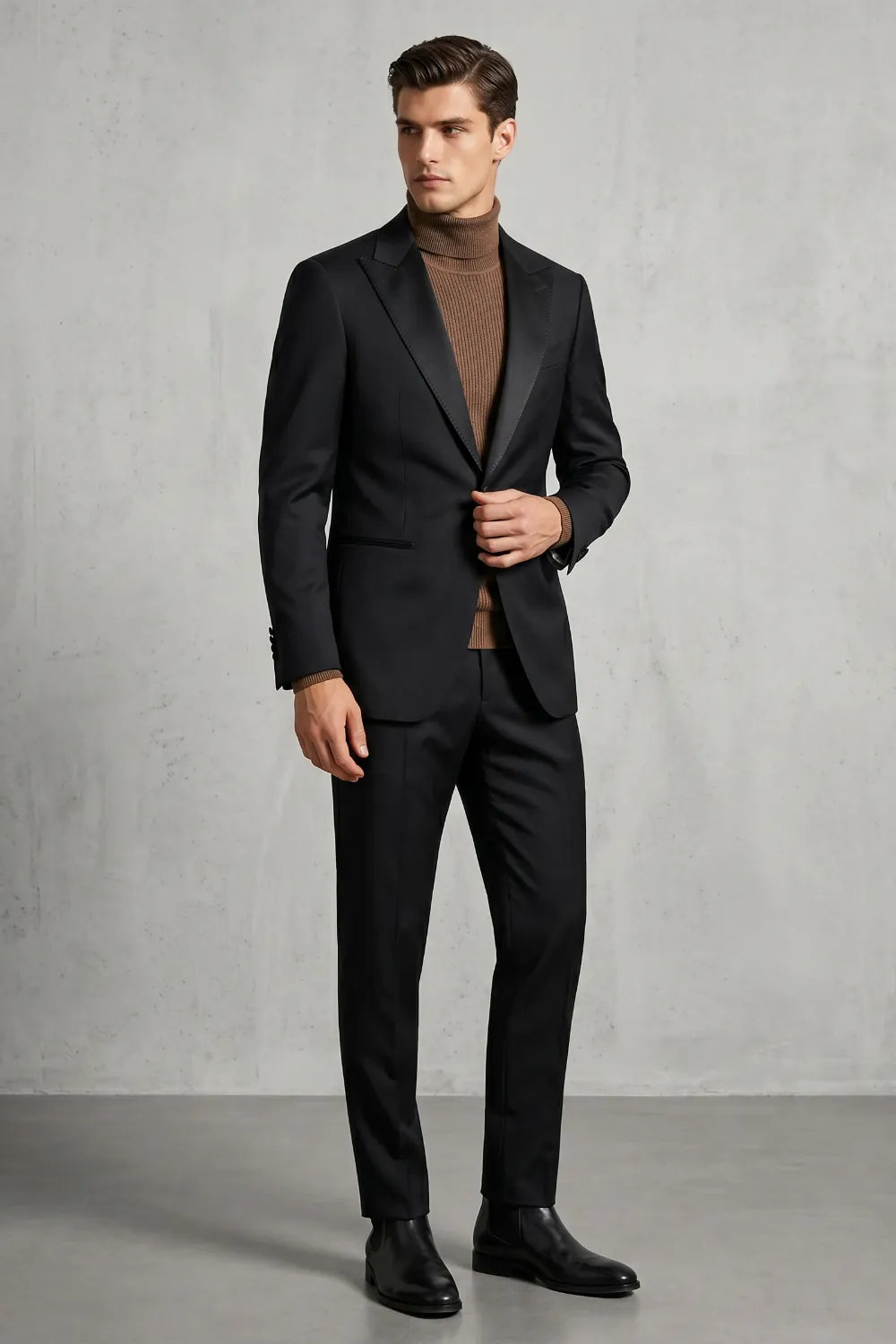 Men's Black Single Breasted Peak Lapel Suit