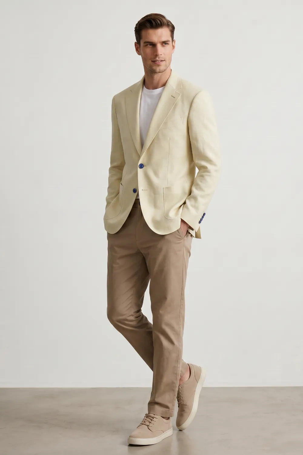 Men's Cream Linen Blend 2-Piece Suit