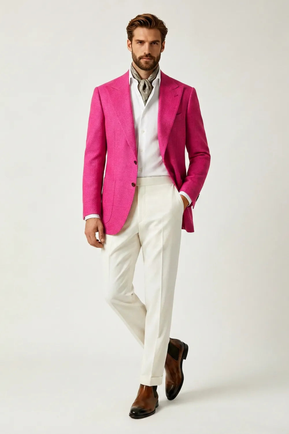 Men's Fuchsia Linen Blend 2 Piece Suit