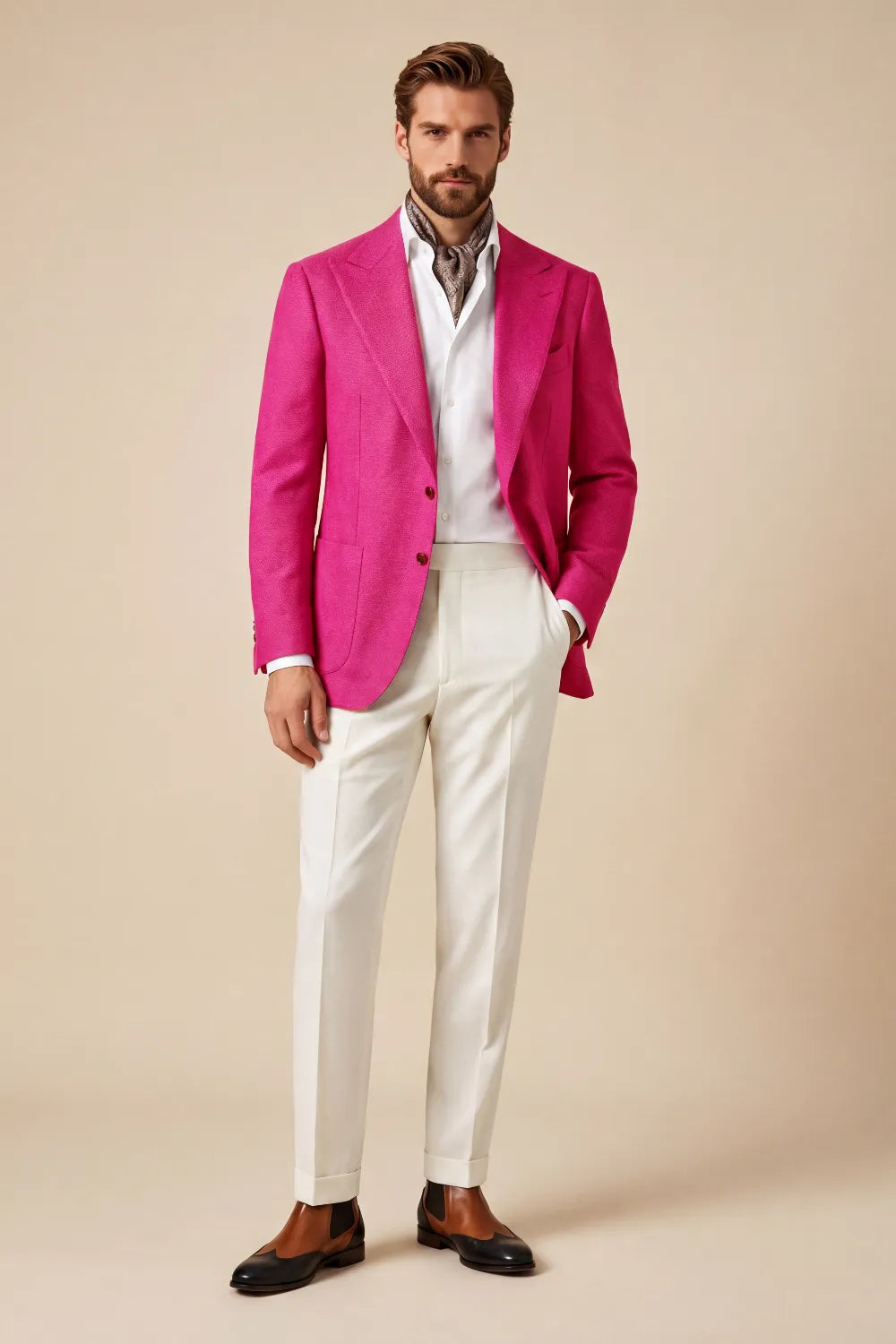 Men's Fuchsia Linen Blend 2 Piece Suit