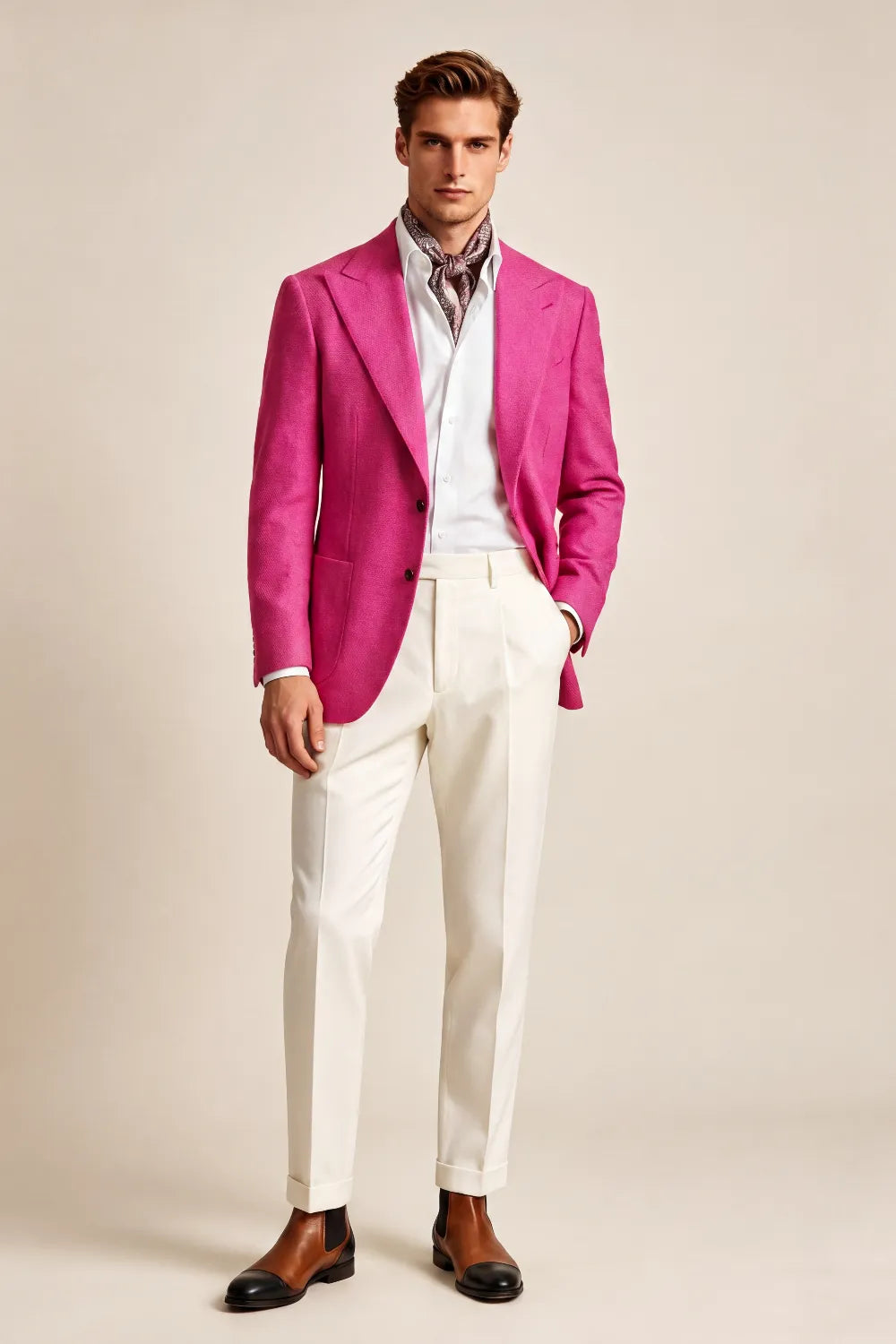 Men's Fuchsia Linen Blend 2 Piece Suit