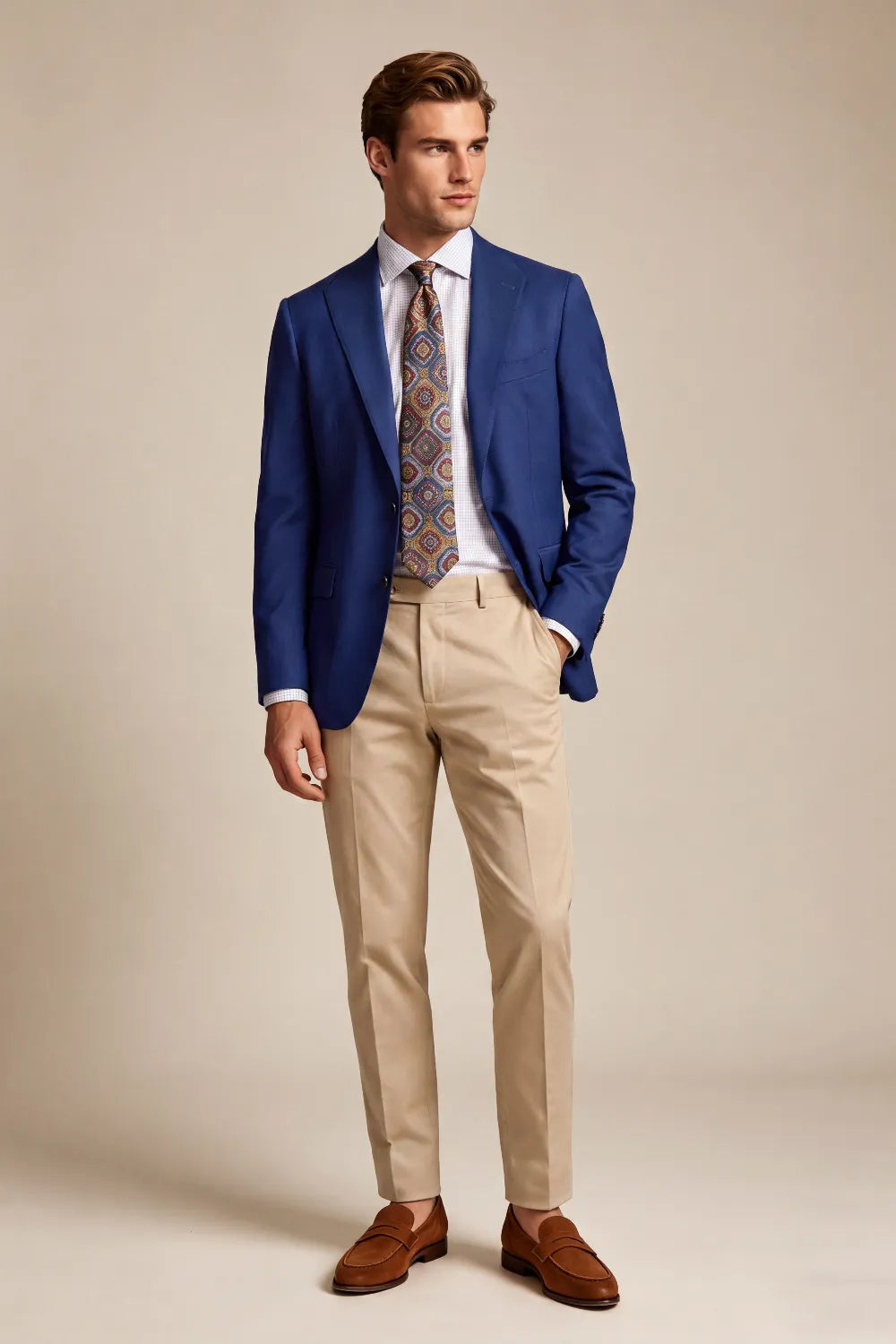 Men's Royal Blue Notch Lapel Tailored Fit 2 Piece Suit