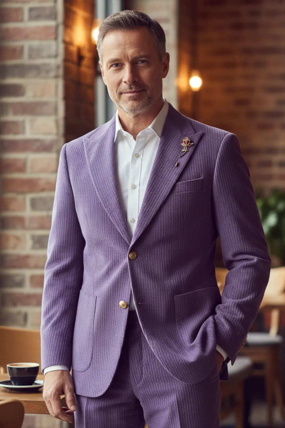 Men's Modern Fit Peak Lapel Corduroy 2 Piece Suits