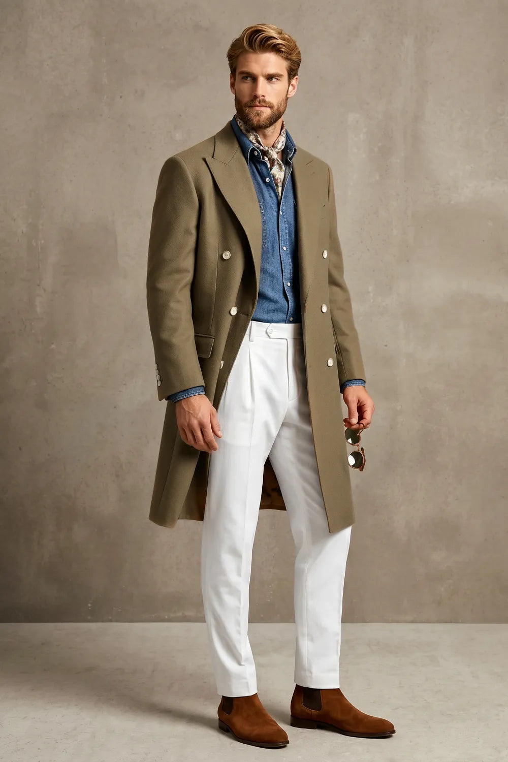 Men's Brown Double-Breasted Longline Coat