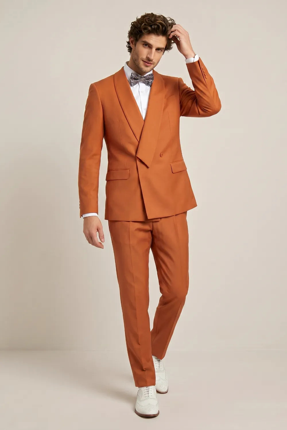 Men's Burnt Orange Double Breasted Shawl Lapel Suit