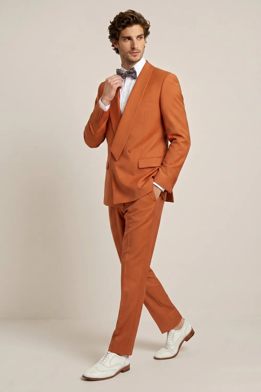 Men's Burnt Orange Double Breasted Shawl Lapel Suit