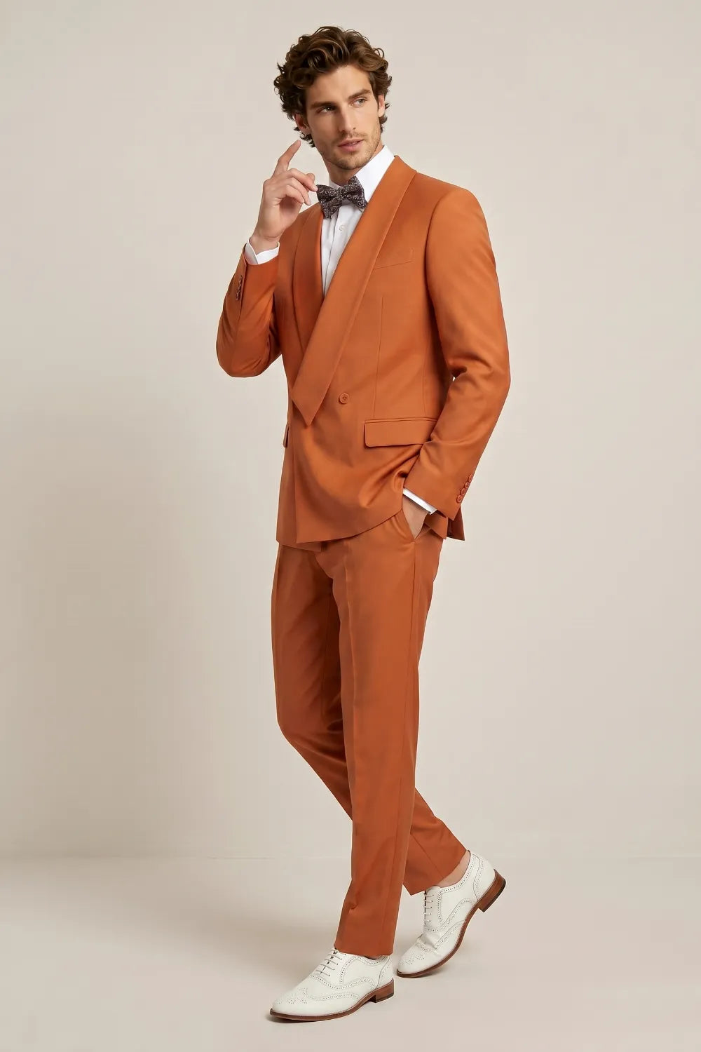 Men's Burnt Orange Double Breasted Shawl Lapel Suit