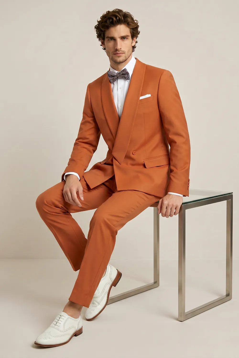 Men's Burnt Orange Double Breasted Shawl Lapel Suit