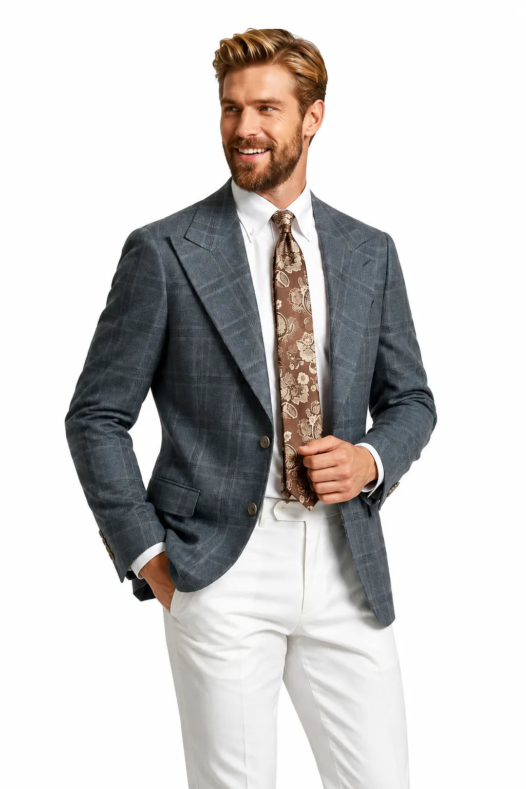 Men's Modern Grey Plaid 2 Piece Suit