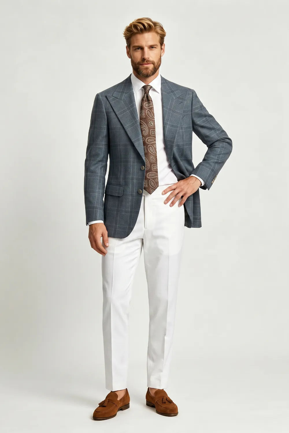 Men's Modern Grey Plaid 2 Piece Suit