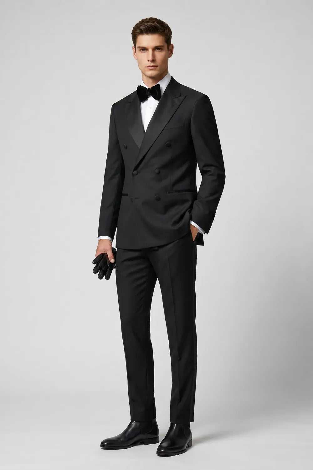 Men's Black Double Breasted Peak Lapel Tuxedo