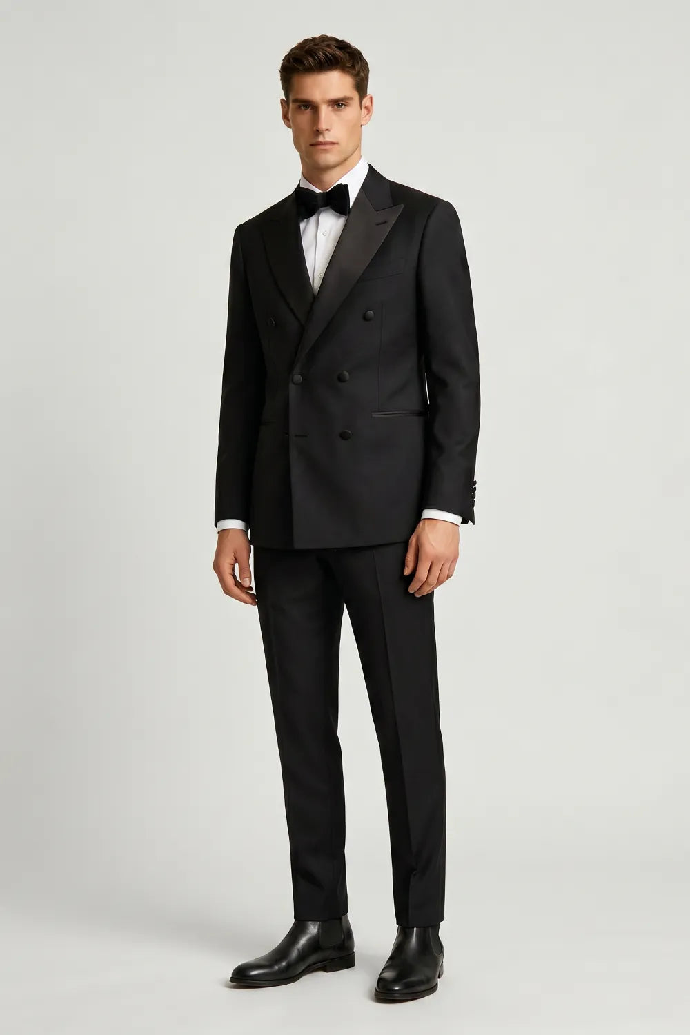 Men's Black Double Breasted Peak Lapel Tuxedo