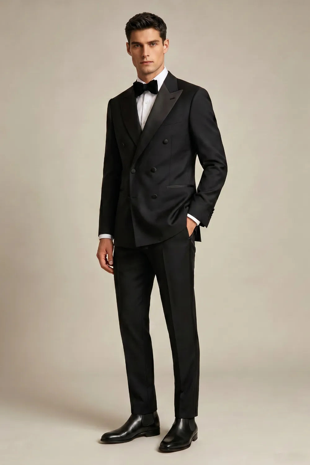 Men's Black Double Breasted Peak Lapel Tuxedo