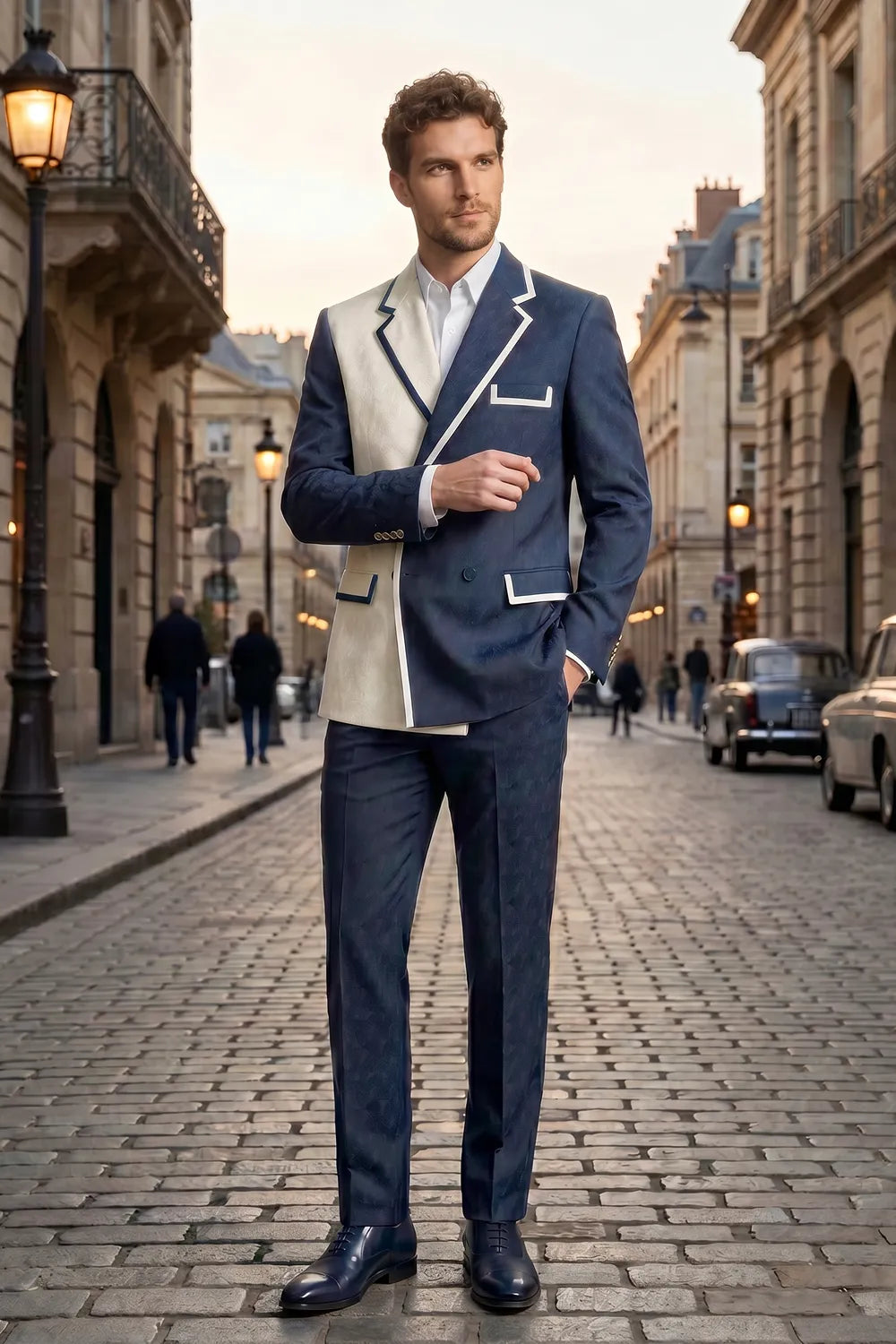 Men's Contrast Statement Double Breasted 2 Piece Suit