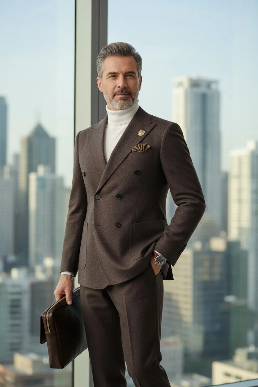 Men's Brown Formal Double-breasted 2 Piece Suits