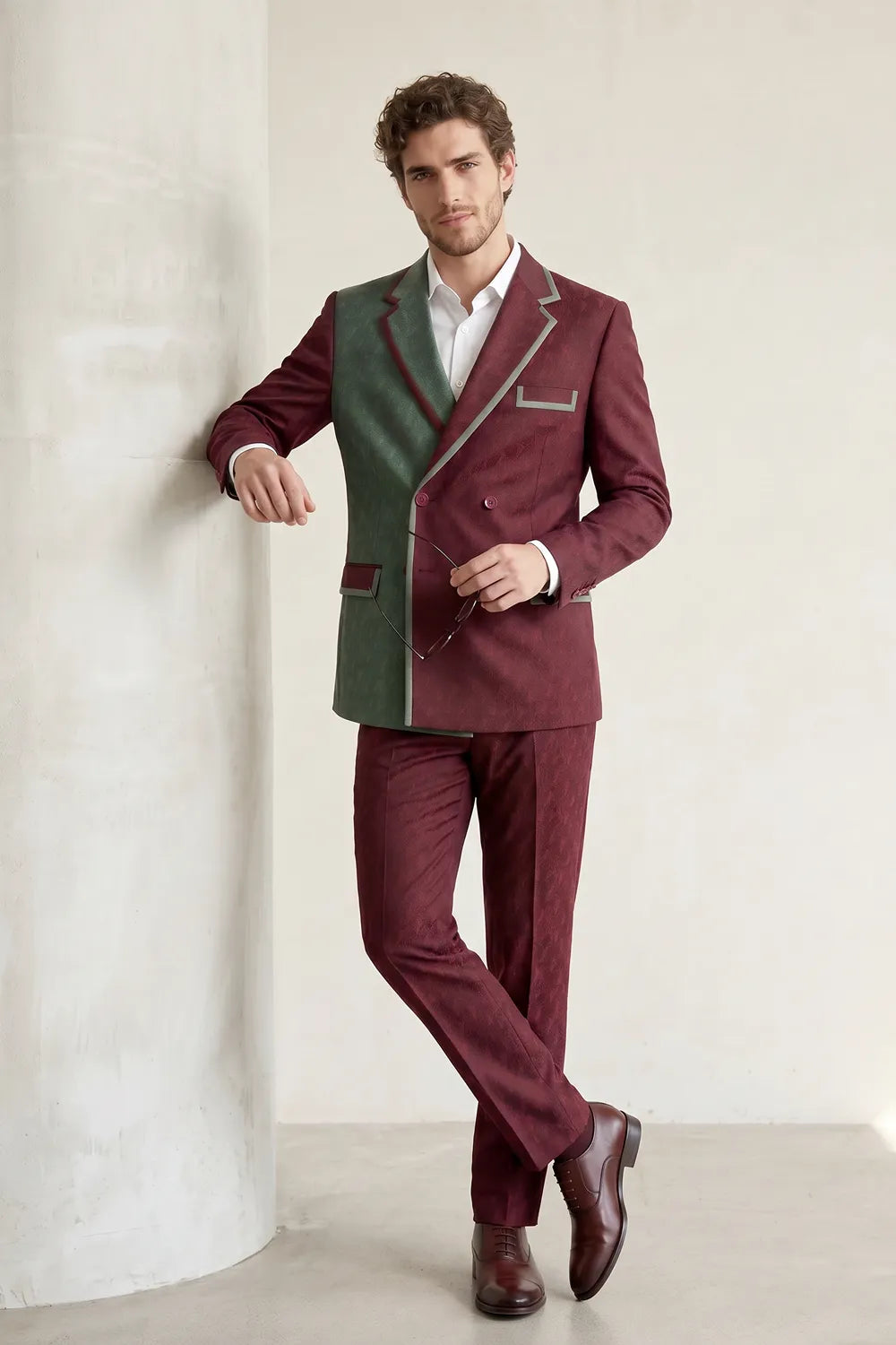 Men's Contrast Statement Double Breasted 2 Piece Suit