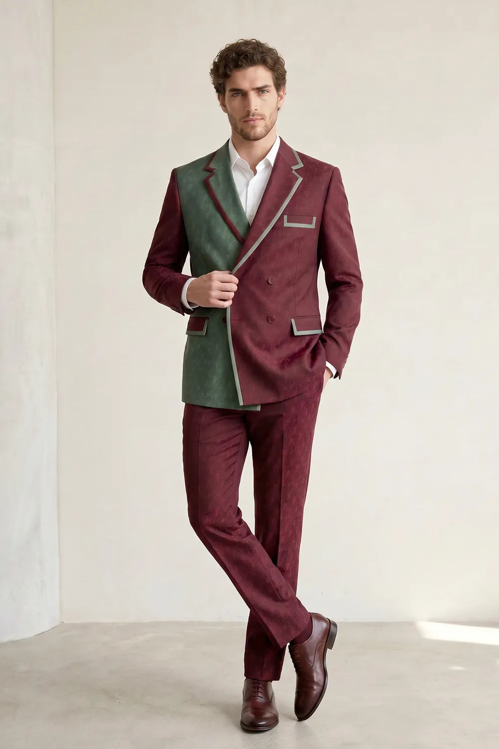Men's Contrast Statement Double Breasted 2 Piece Suit