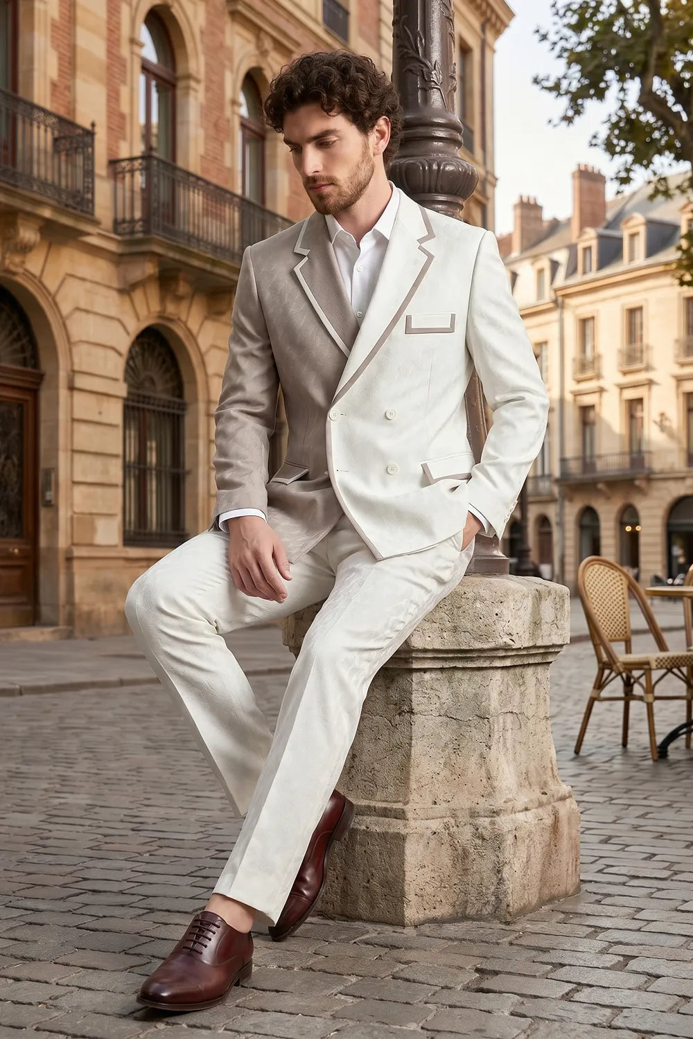 Men's Contrast Statement Double Breasted 2 Piece Suit