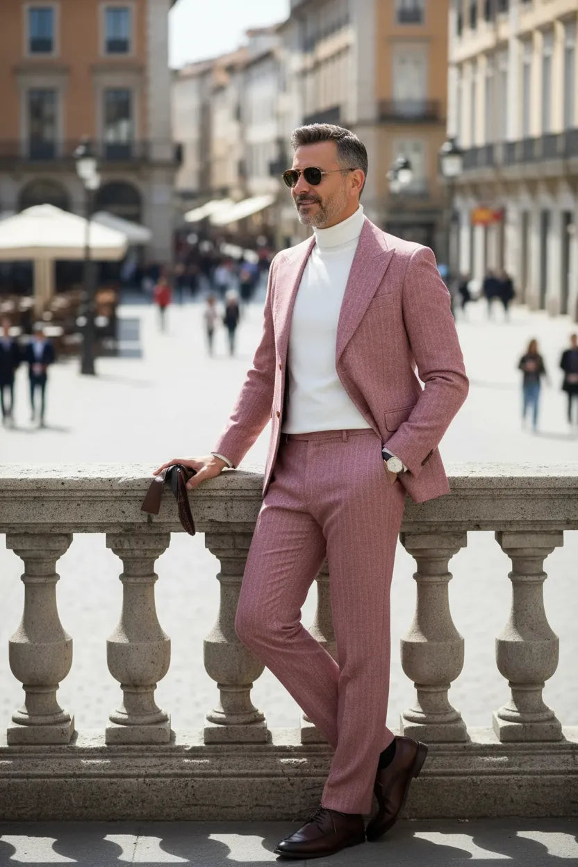 Men's Elegant Herringbone 2 Piece Suit