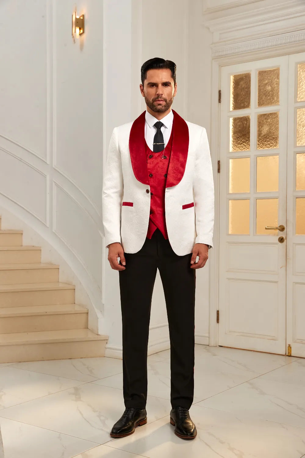 Men's Red Shawl Collar Party 3 Pieces Suits