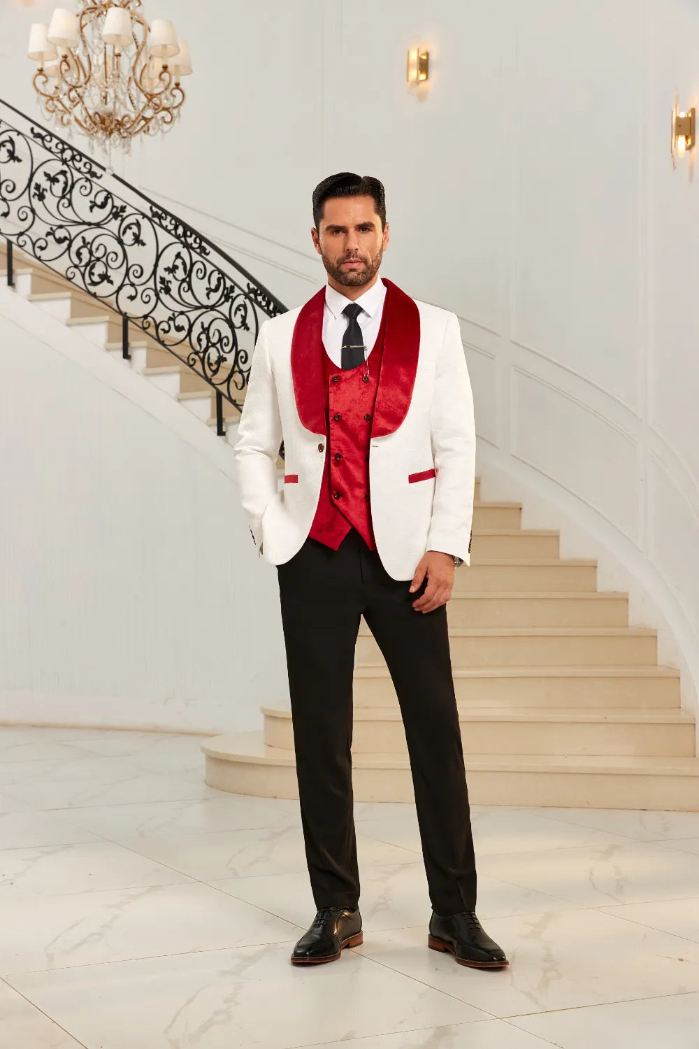 Men's Red Shawl Collar Party 3 Pieces Suits