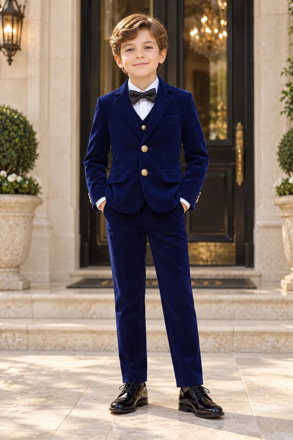 Costume 5 Pièces Chic Prince en Velours pour Garçons