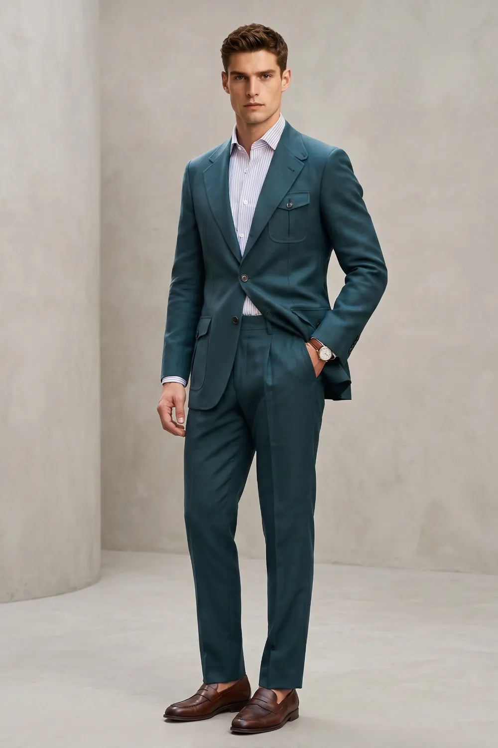 Men's Teal Slim Fit 2-Piece Safari Suit