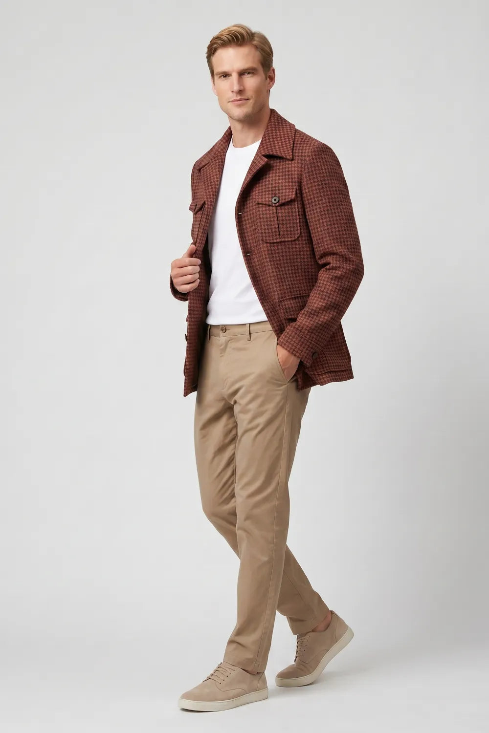 Men's Rust Check Safari Style 2-Piece Suit
